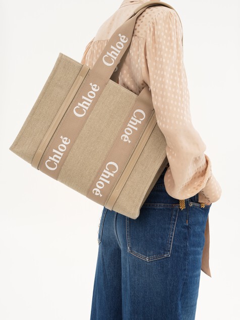 Woody tote bag in linen & leather