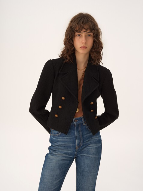 Double-breasted cropped jacket in wool bouclette