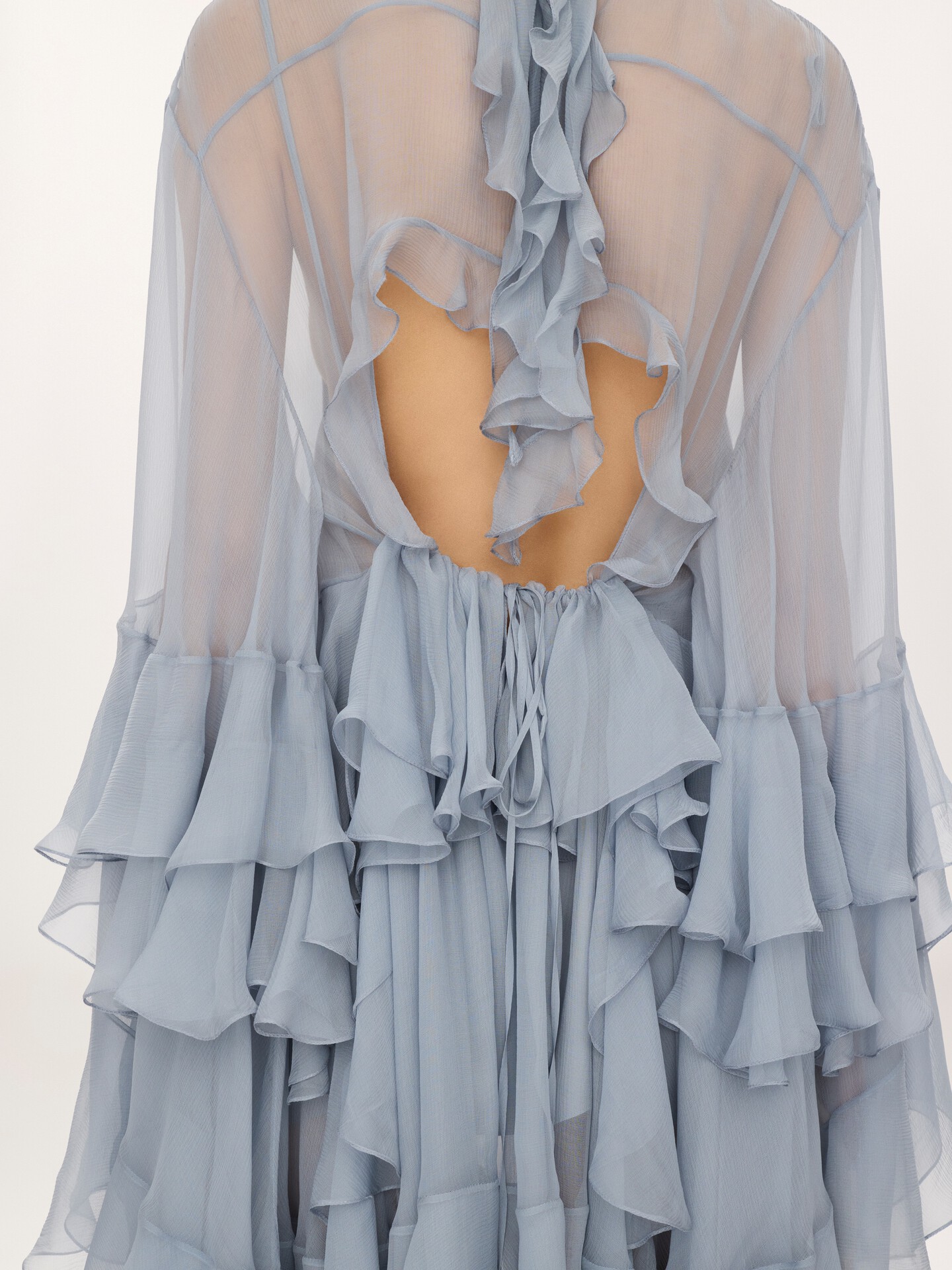 Ruffled mini dress in silk mousseline - 7