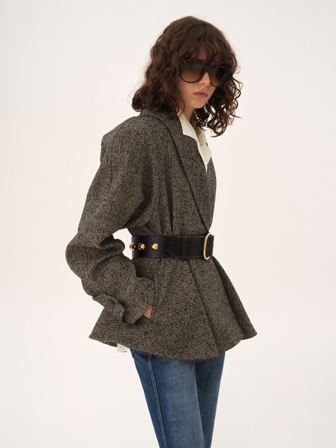 Short riding coat in chevron wool