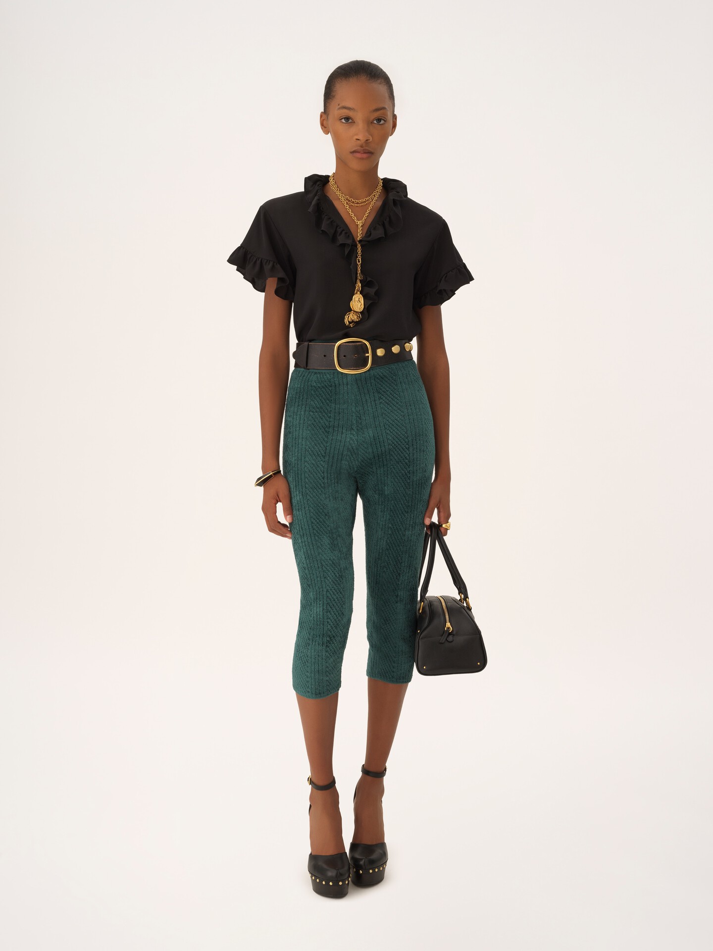 Short-sleeve ruffled top in cr&ecirc;pe de chine - 3