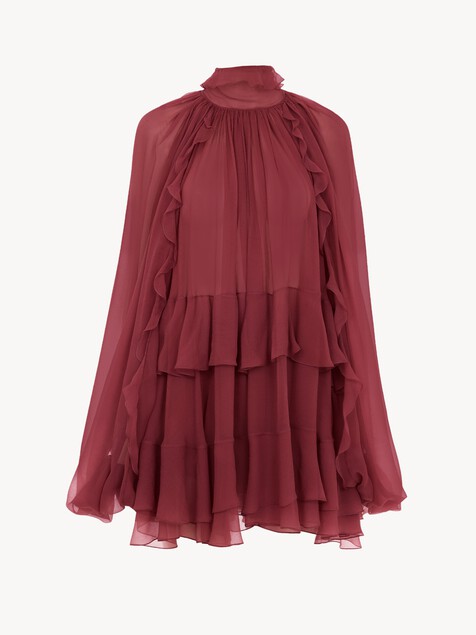 Mini cape dress in silk mousseline