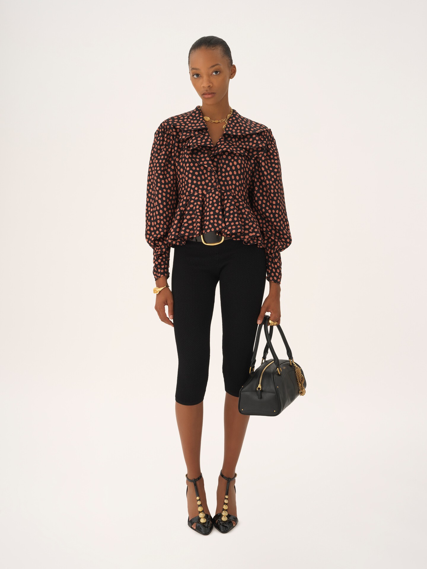 V-neck ruffled top in silk jacquard - 3