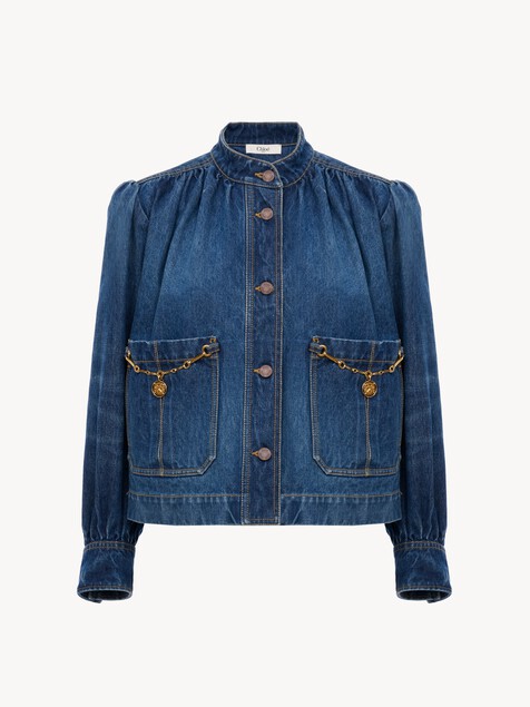 High-neck gathered jacket in denim