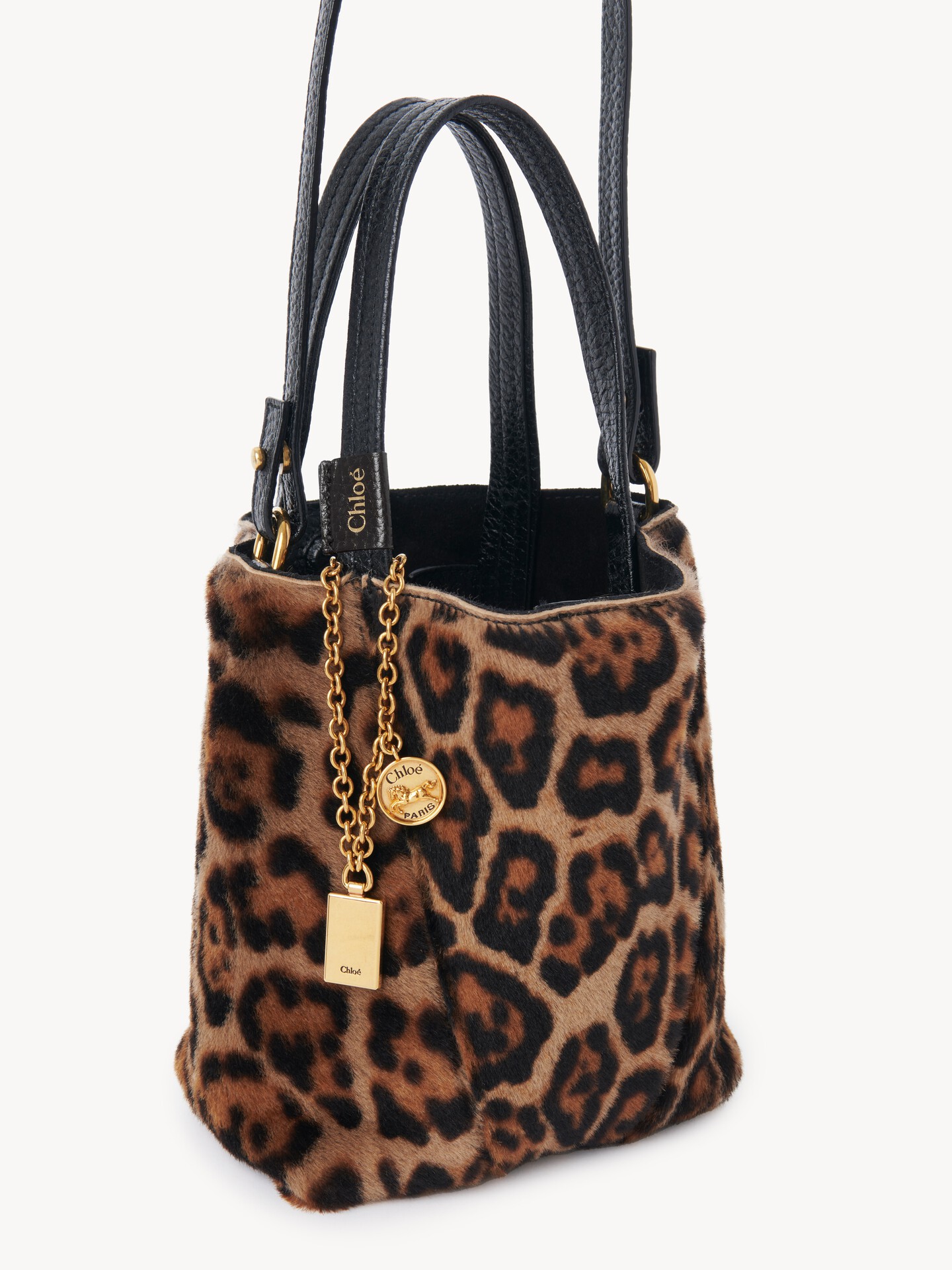 Small Chloé Spin tote bag in leopard-print shearling - 5