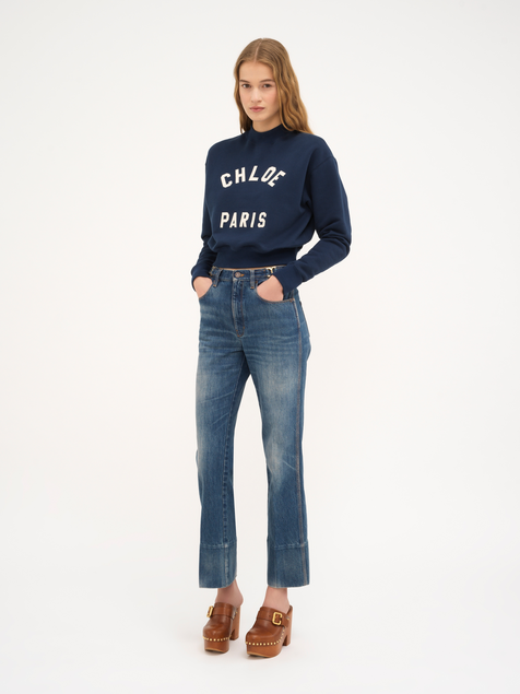 Straight cropped jeans in denim