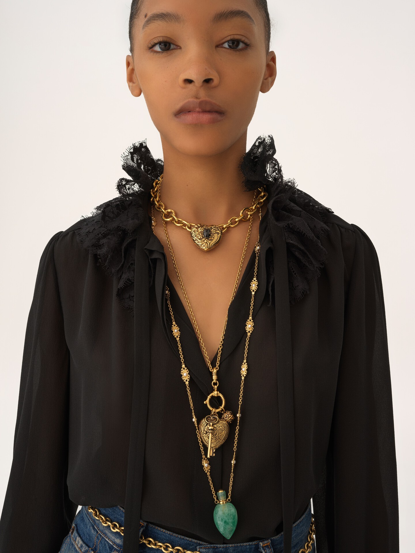 Fluid blouse in silk georgette & lace - 7