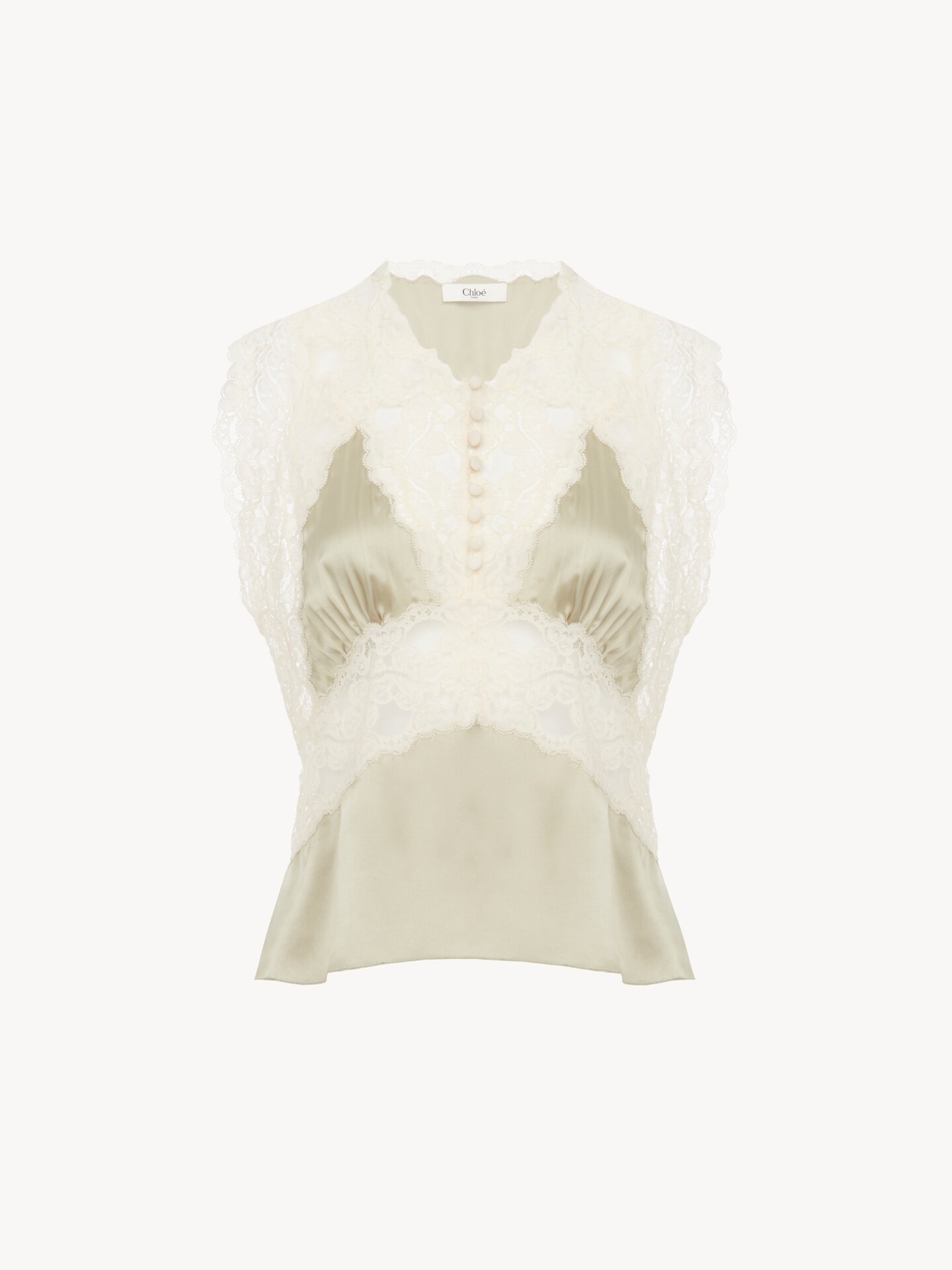 V-neck top in silk satin & lace - 1
