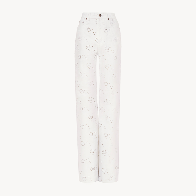 Embroidered cropped jeans in denim - 8
