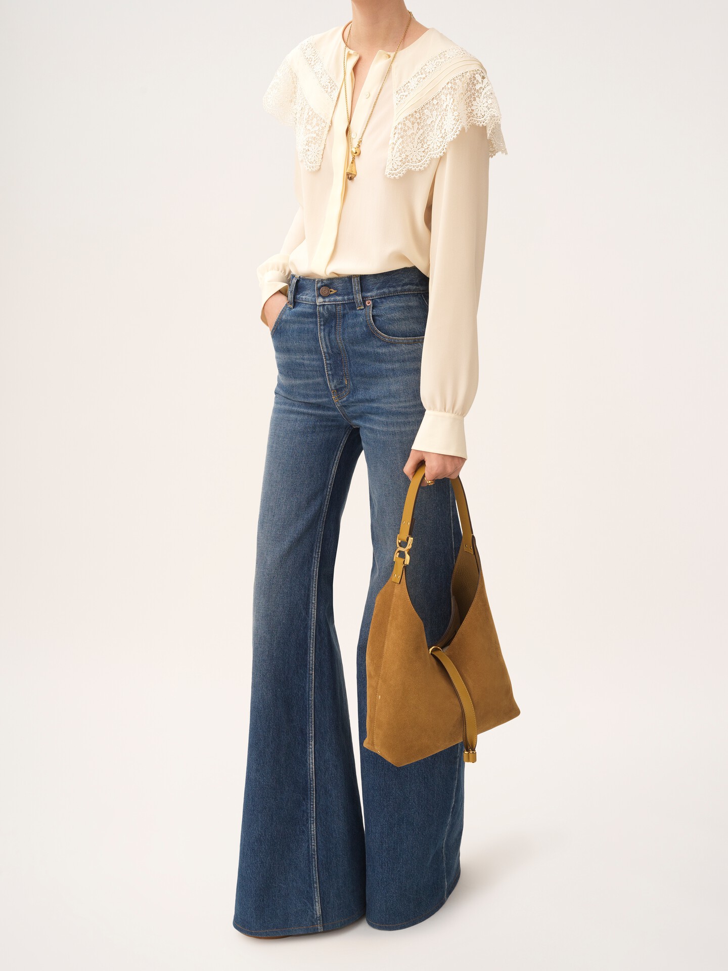 Small Marcie hobo bag in suede leather - 4