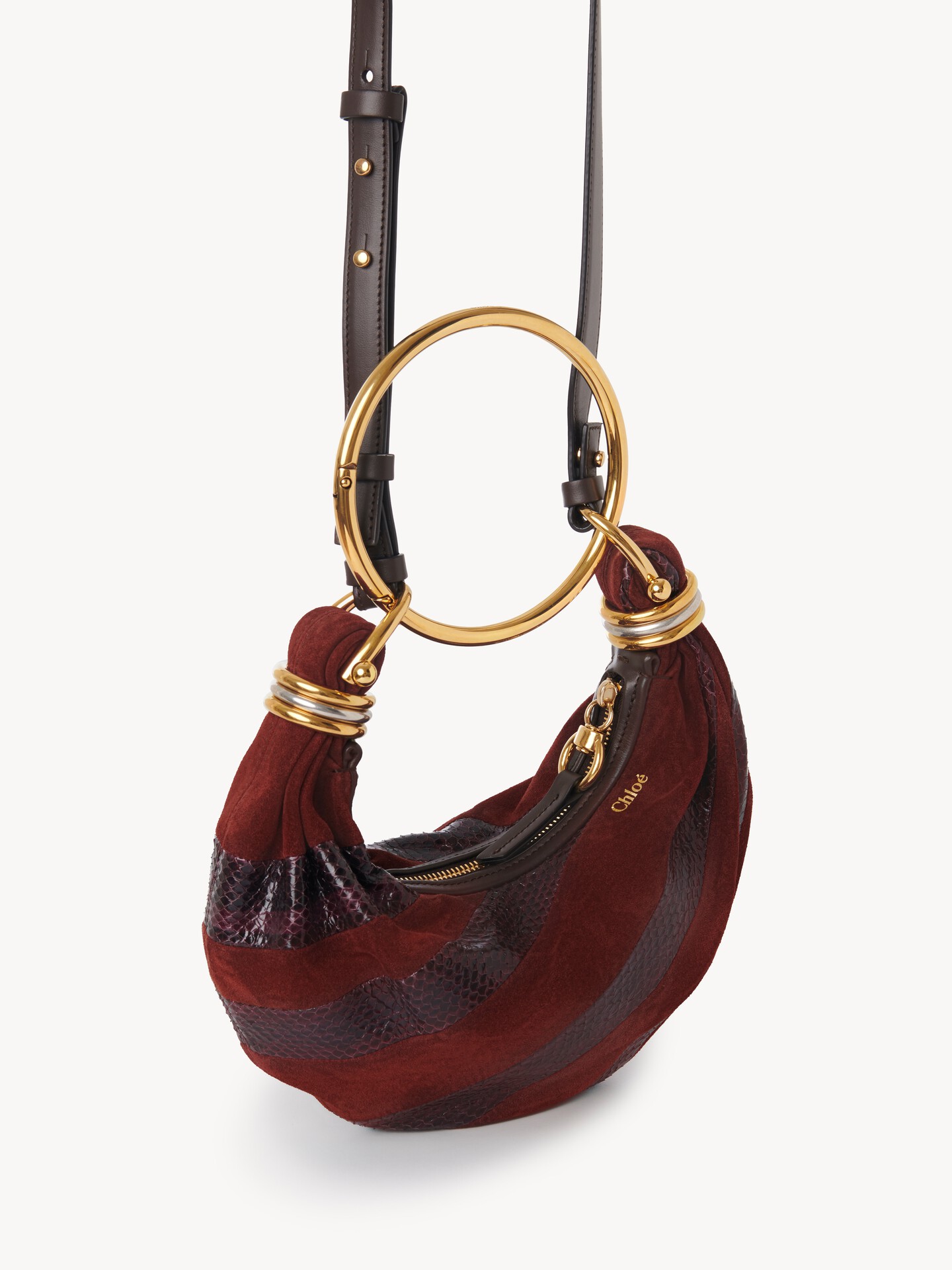 Mini Bracelet Hobo bag in suede leather & snakeskin - 5