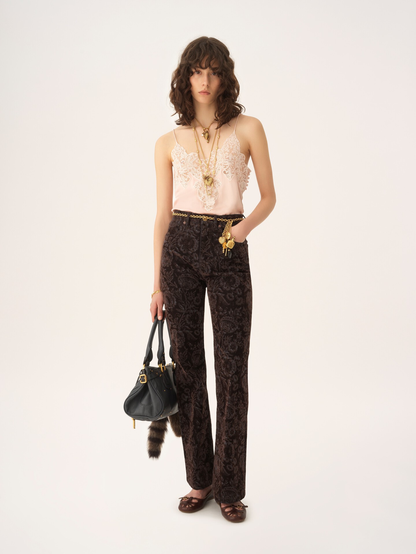 Camisole top in washed silk satin & lace - 3