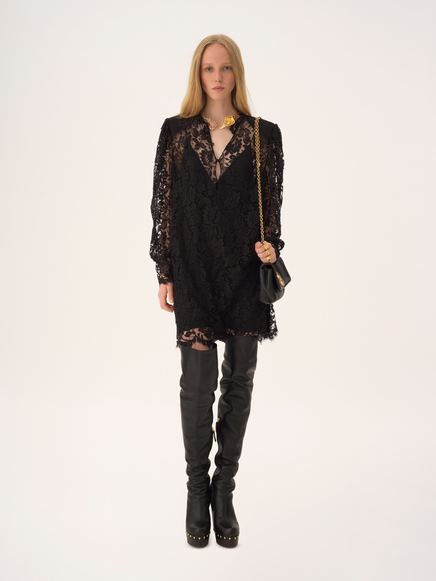 Long-sleeve mini dress in lace - 3