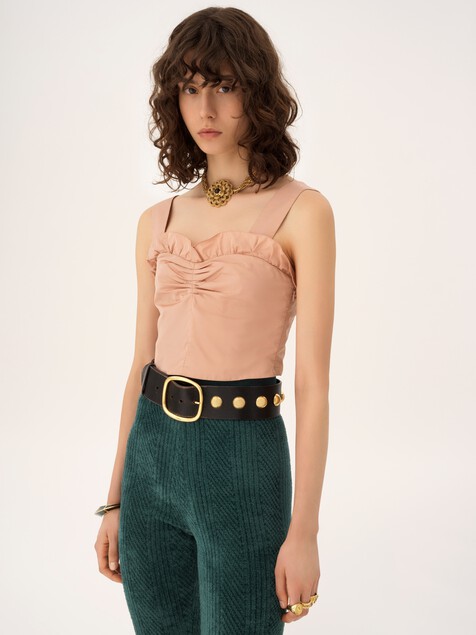 Cropped fitted tank top in technical taffeta