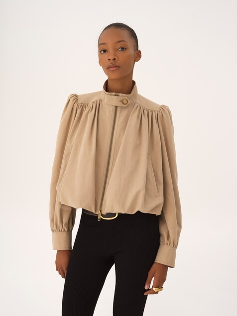 Gathered boule jacket in cotton canvas