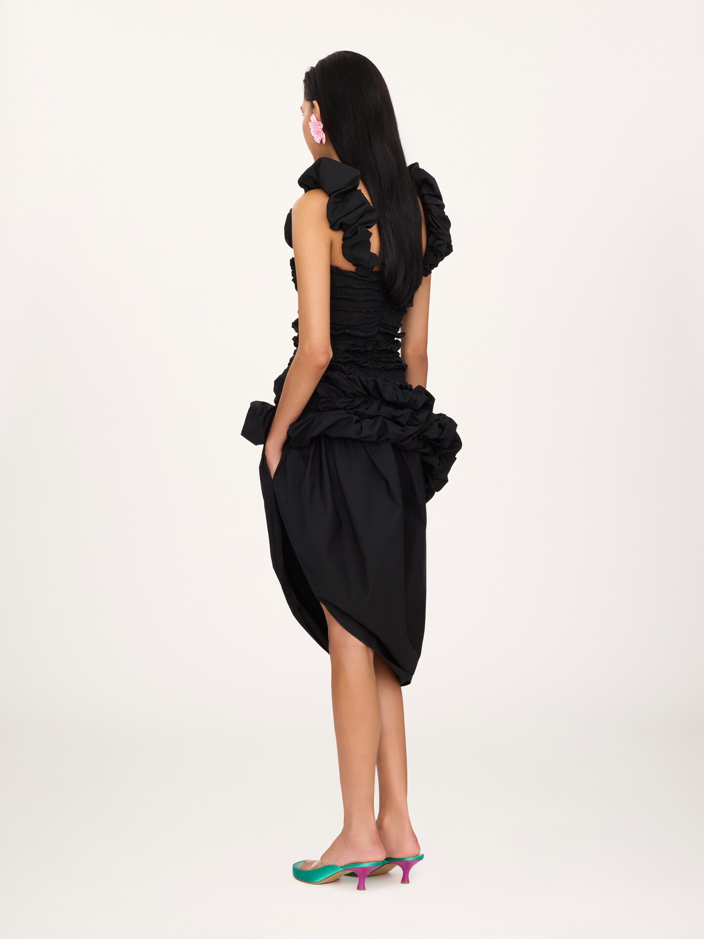Ruched bustier midi dress in cotton poplin - 5