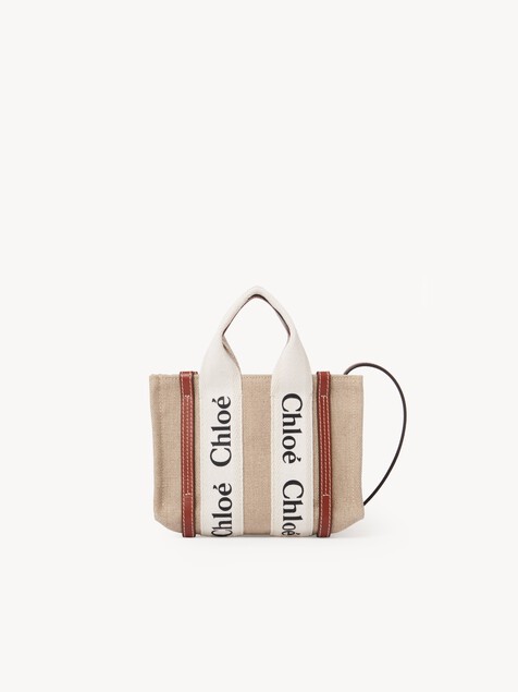 Mini Woody tote bag in linen