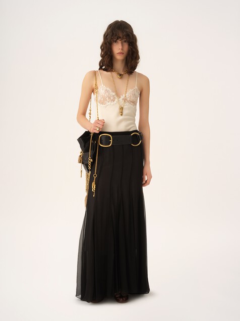 Camisole top in washed silk satin & lace