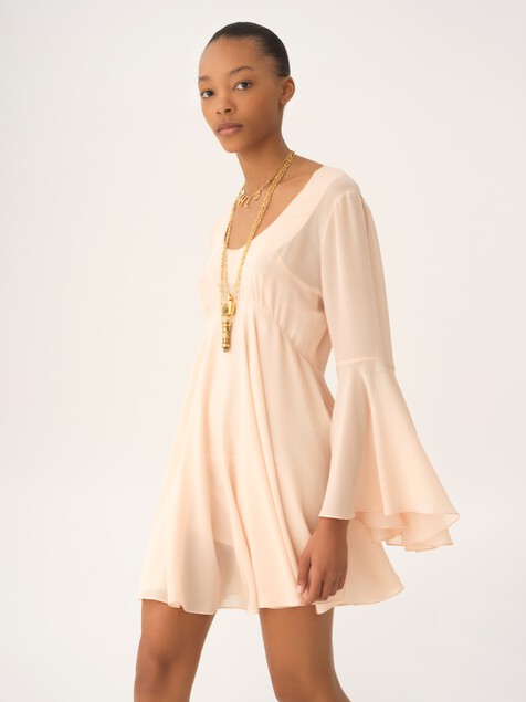 Flared mini dress in silk georgette