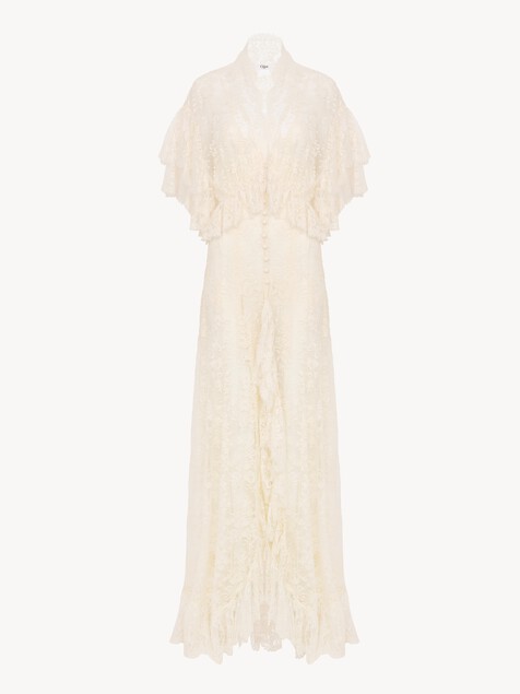 Long ruffled dress in lace