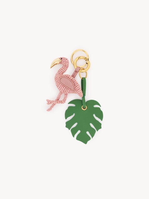 Chlo&eacute; Symbols Flamingo key ring bag charm in raffia & leather