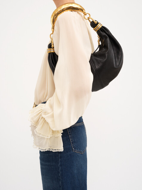 Small Bracelet Hobo Bag in grained leather