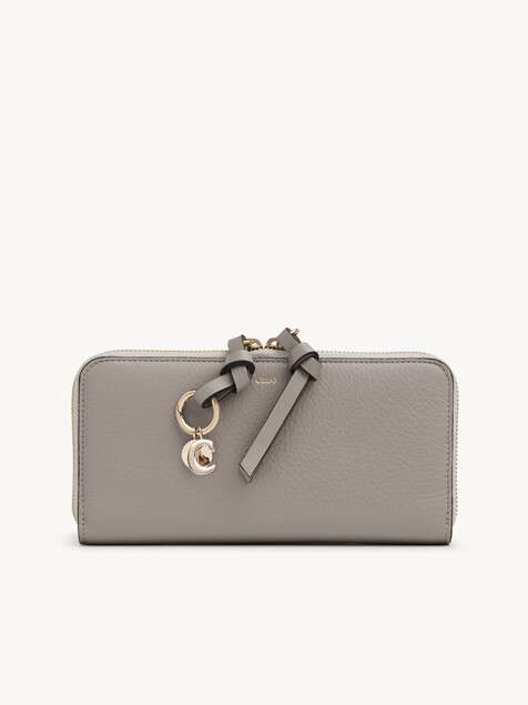 Alphabet zipped long wallet in grained leather