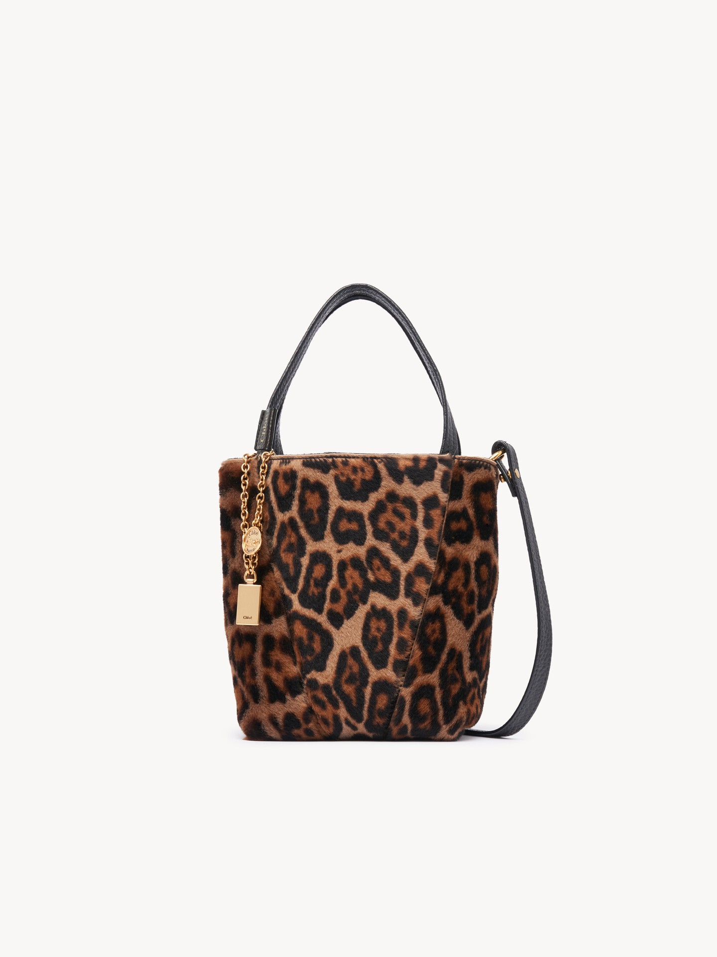 Small Chloé Spin tote bag in leopard-print shearling - 1