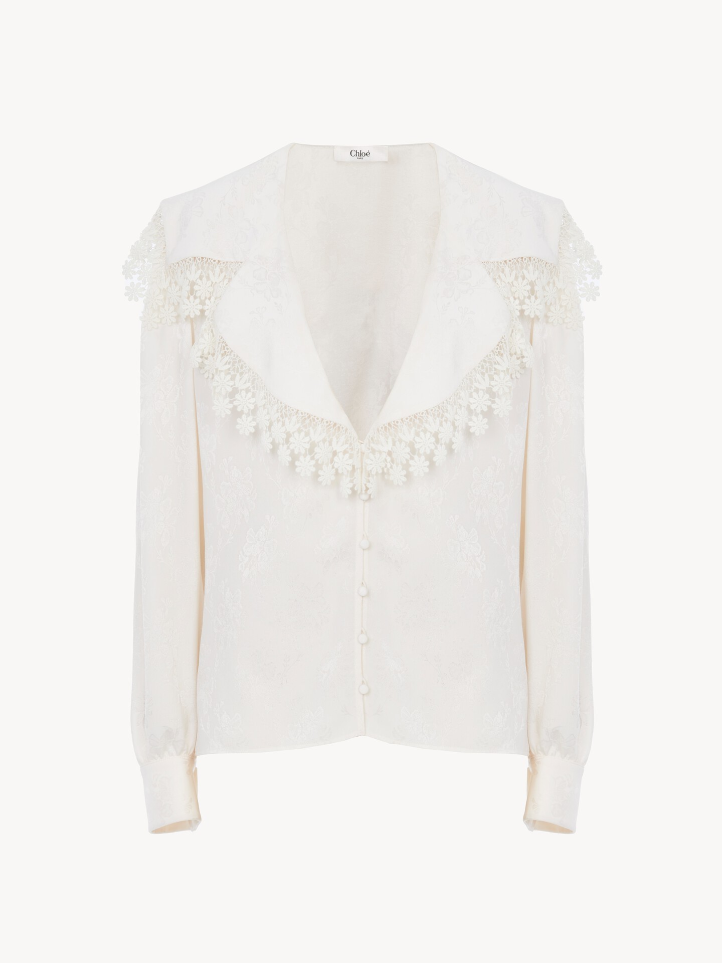 Maxi-collar blouse in silk jacquard & lace - 2