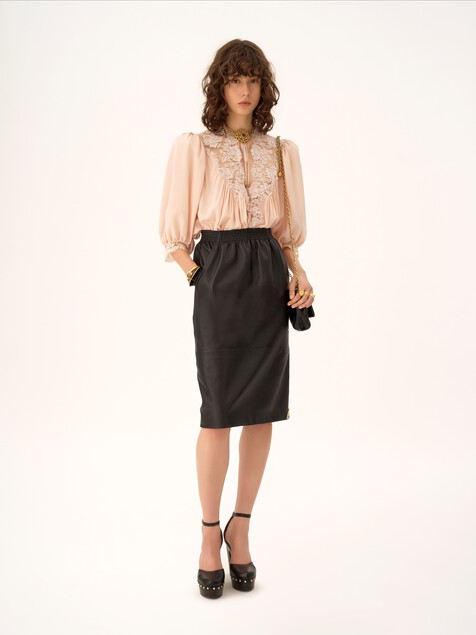 Knee-length pencil skirt in leather