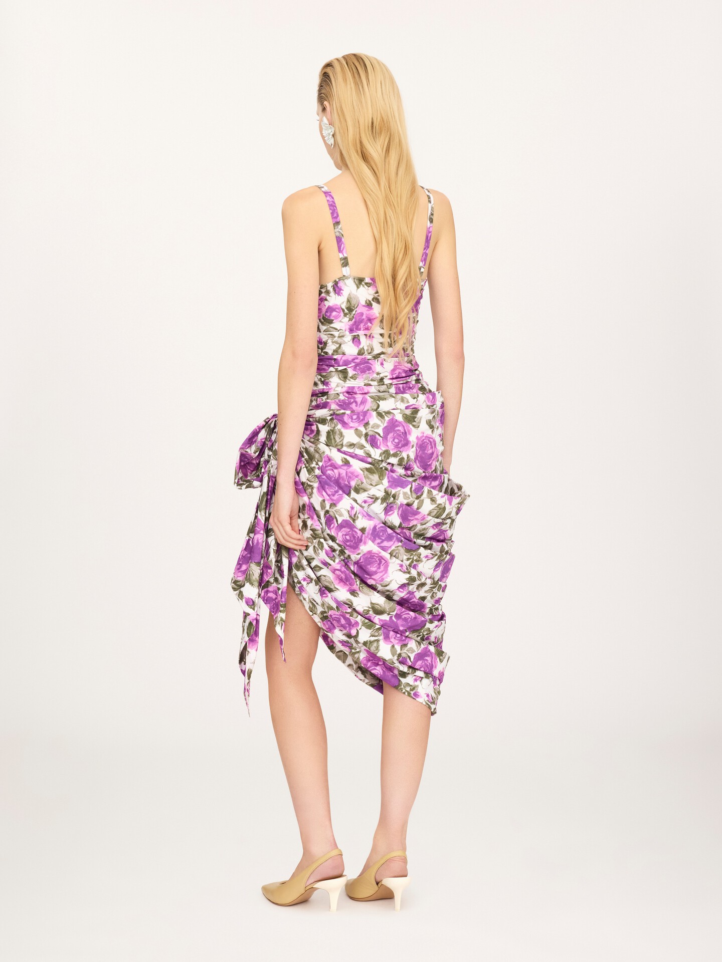 Wrap bustier midi dress in cotton poplin - 5