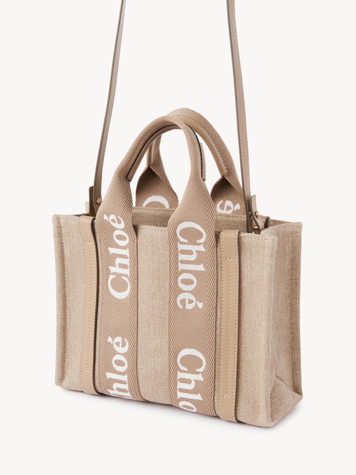 Small Woody tote bag in linen - 5