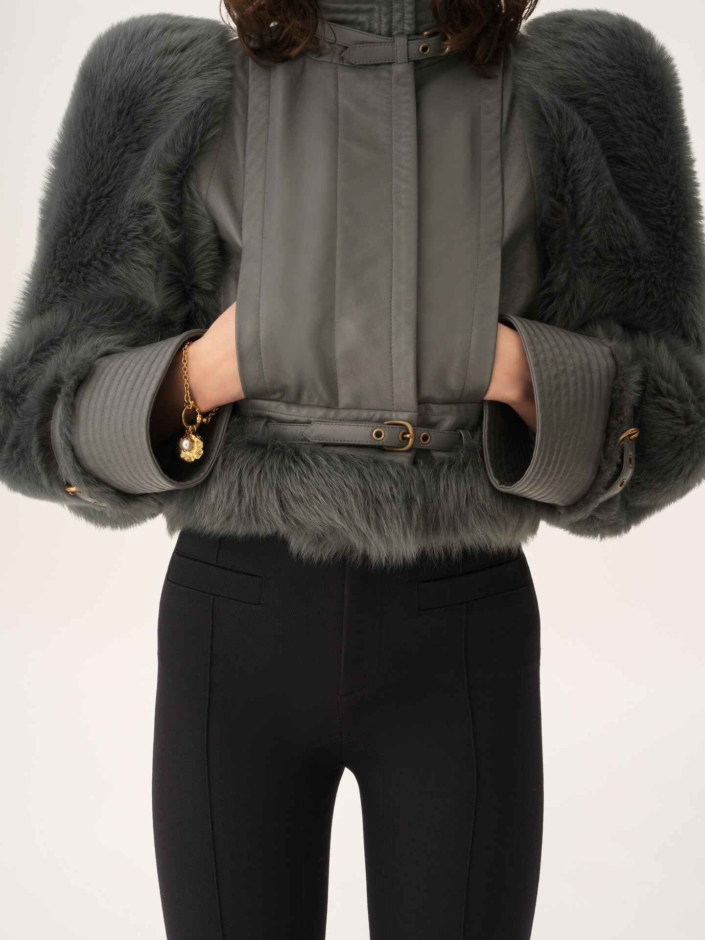 High-neck hybrid jacket in leather - 9