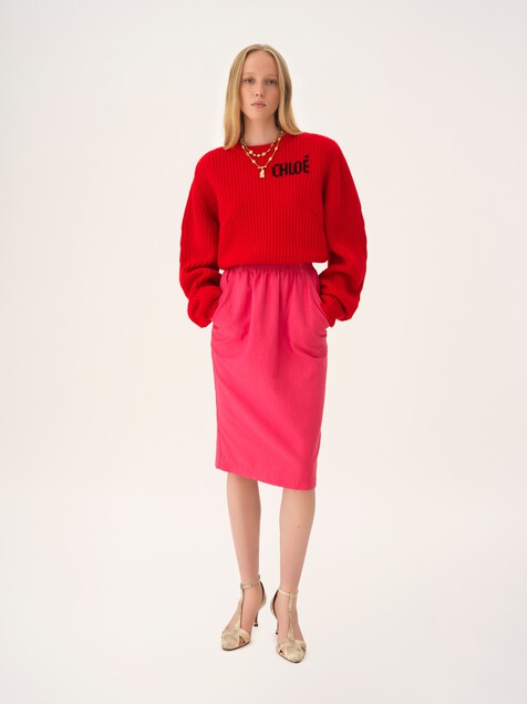 Midi pencil skirt in cotton-mix gabardine