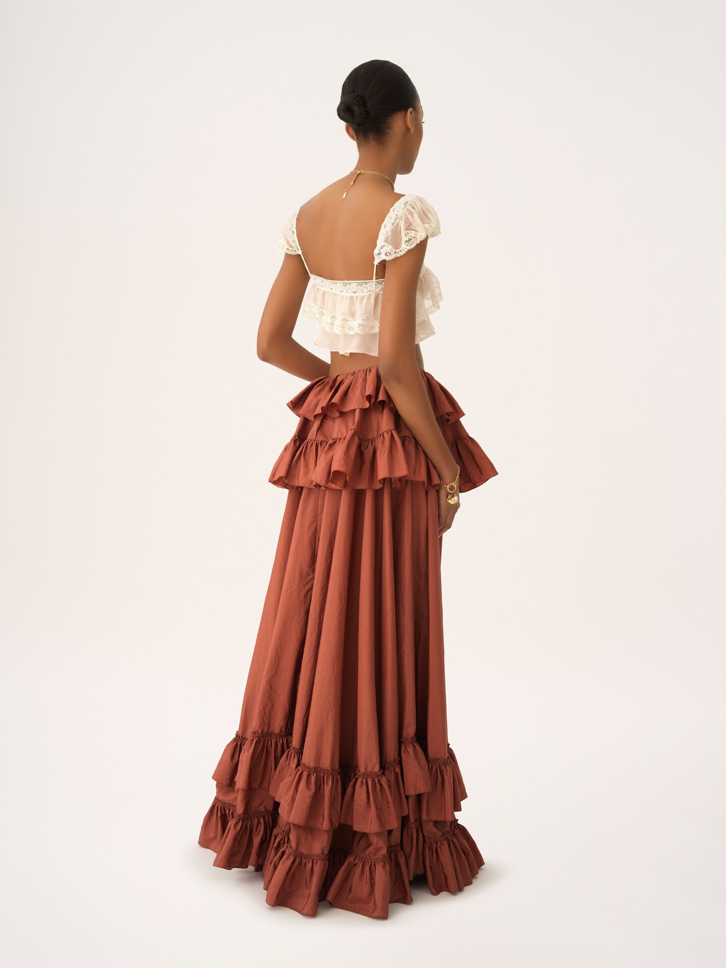 Ruffled bralette in silk mousseline & lace - 5