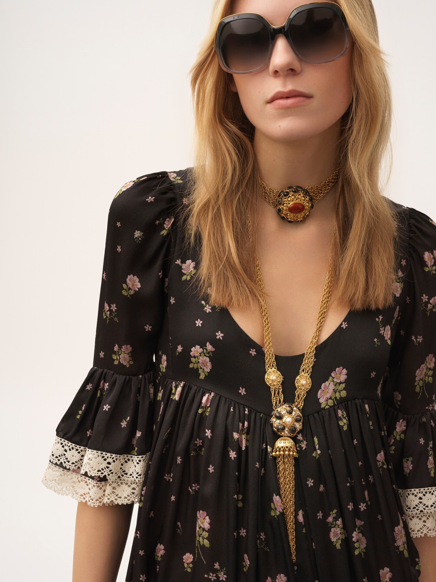 Scoop-neck midi dress in silk charmeuse & lace - 4