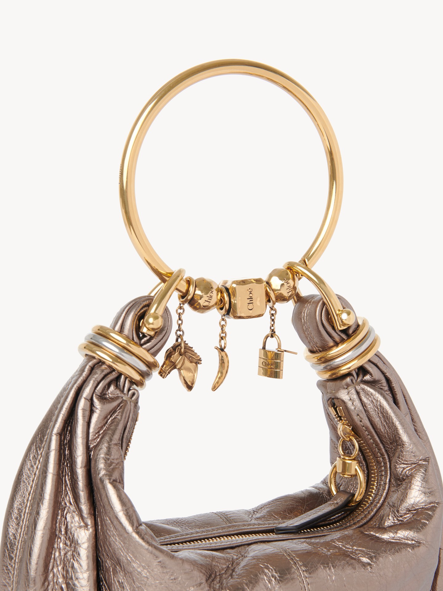 Small Bracelet Hobo bag in metallised leather - 6