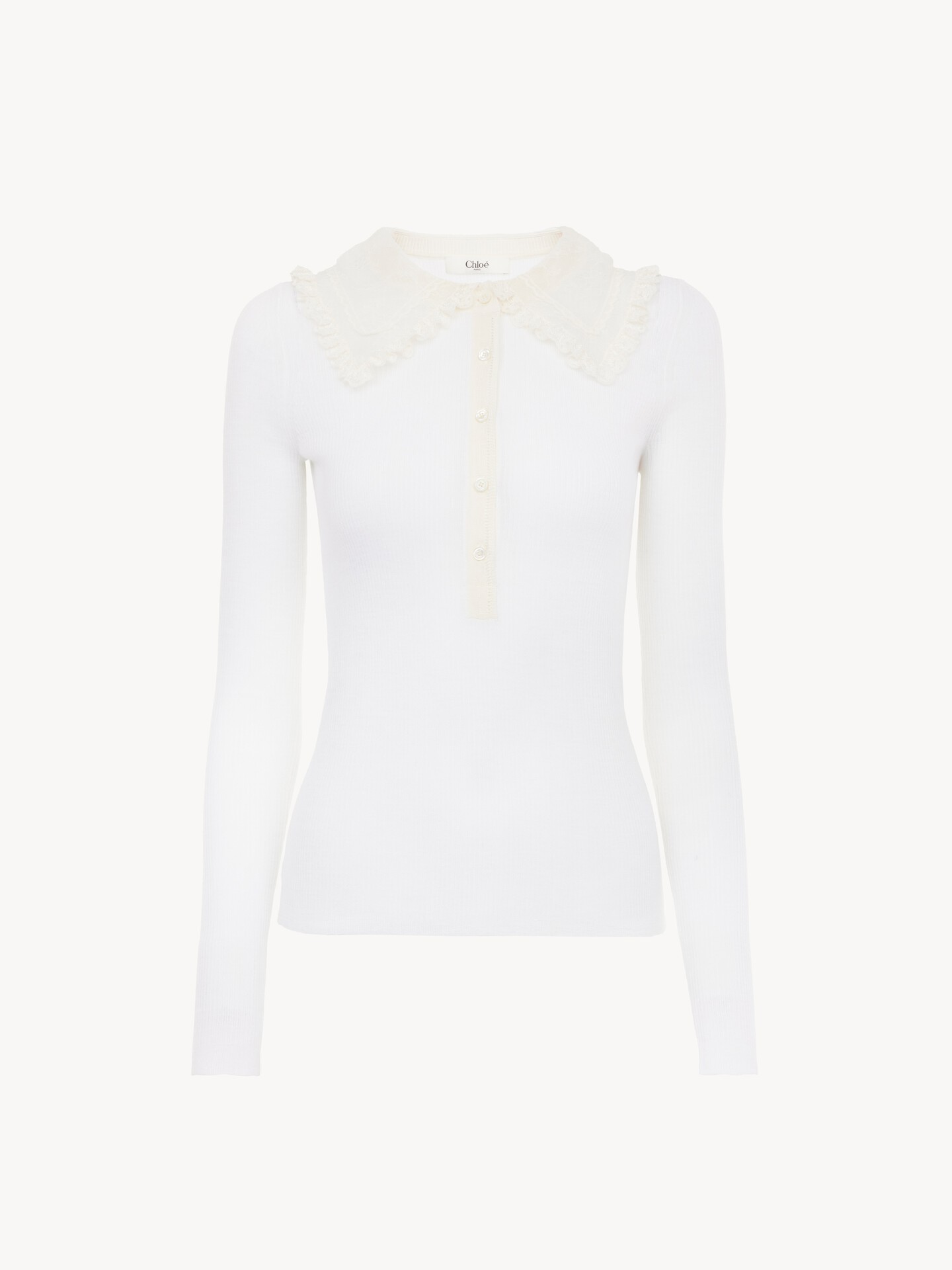 Collared Henley shirt in superfine wool knit & lace - 1