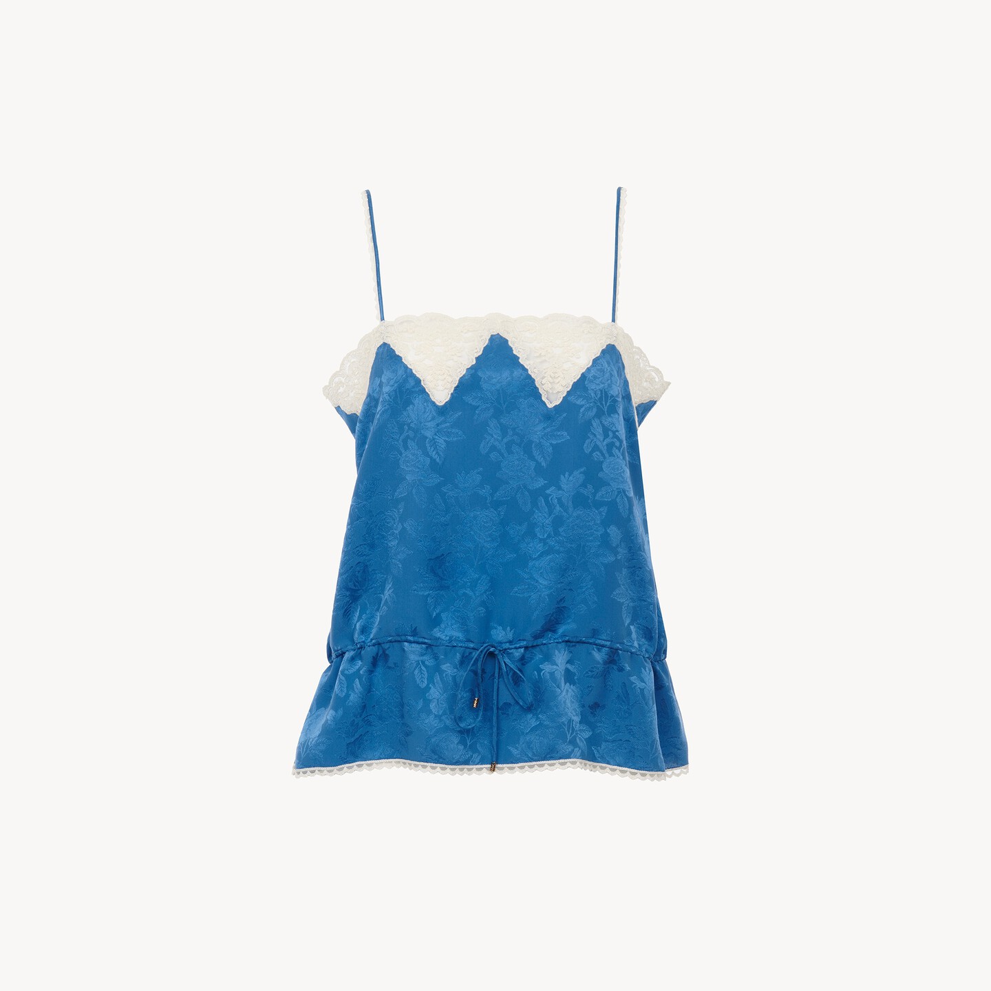 Drawstring camisole top in silk jacquard & lace - 8