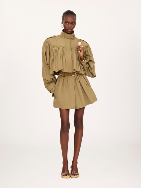 Short high-neck trench coat in cotton poplin