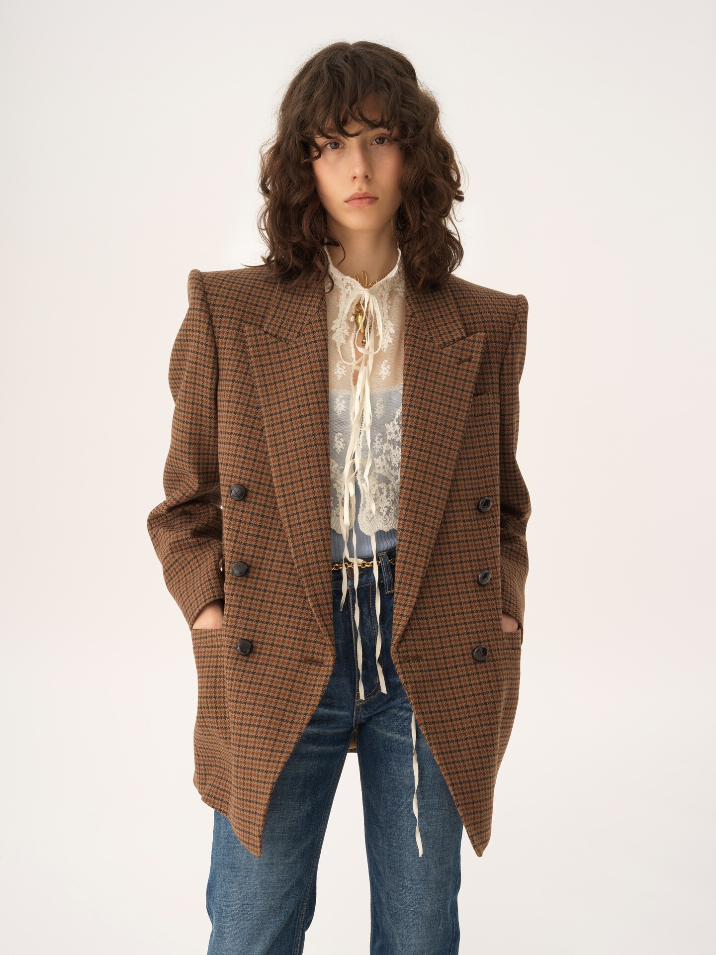 Tailored double-breasted jacket in houndstooth wool - 6