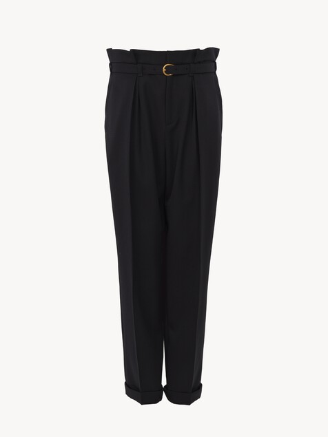 High-rise wide-leg trousers in wool grain de poudre