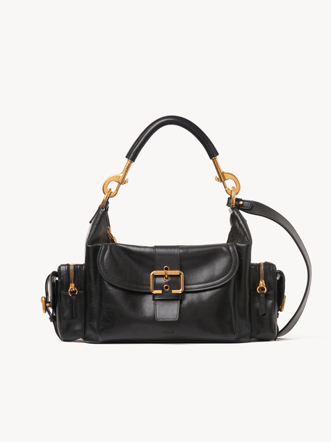 Camera bag in shiny leather