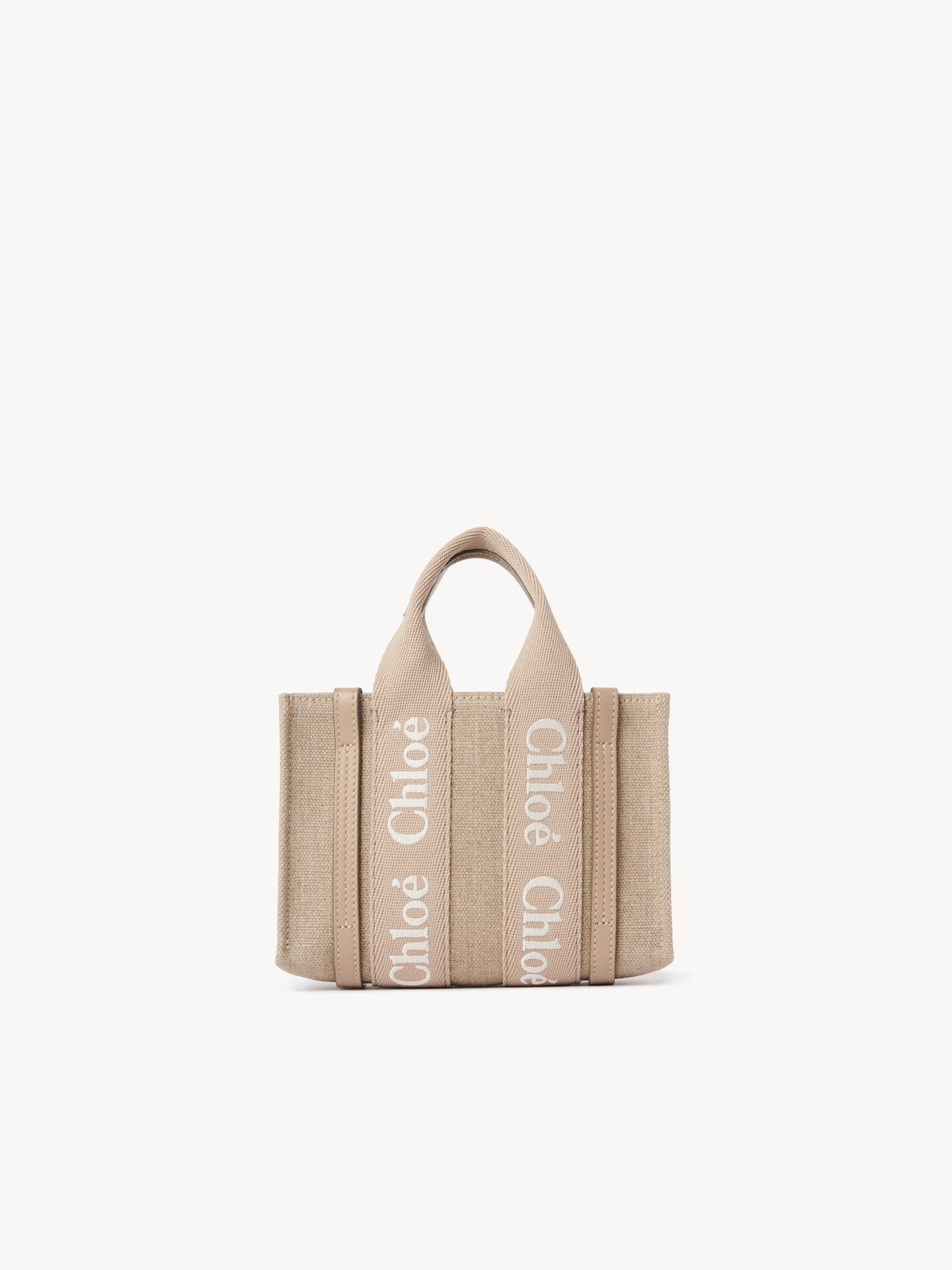 Mini Woody tote bag in linen & leather - 5