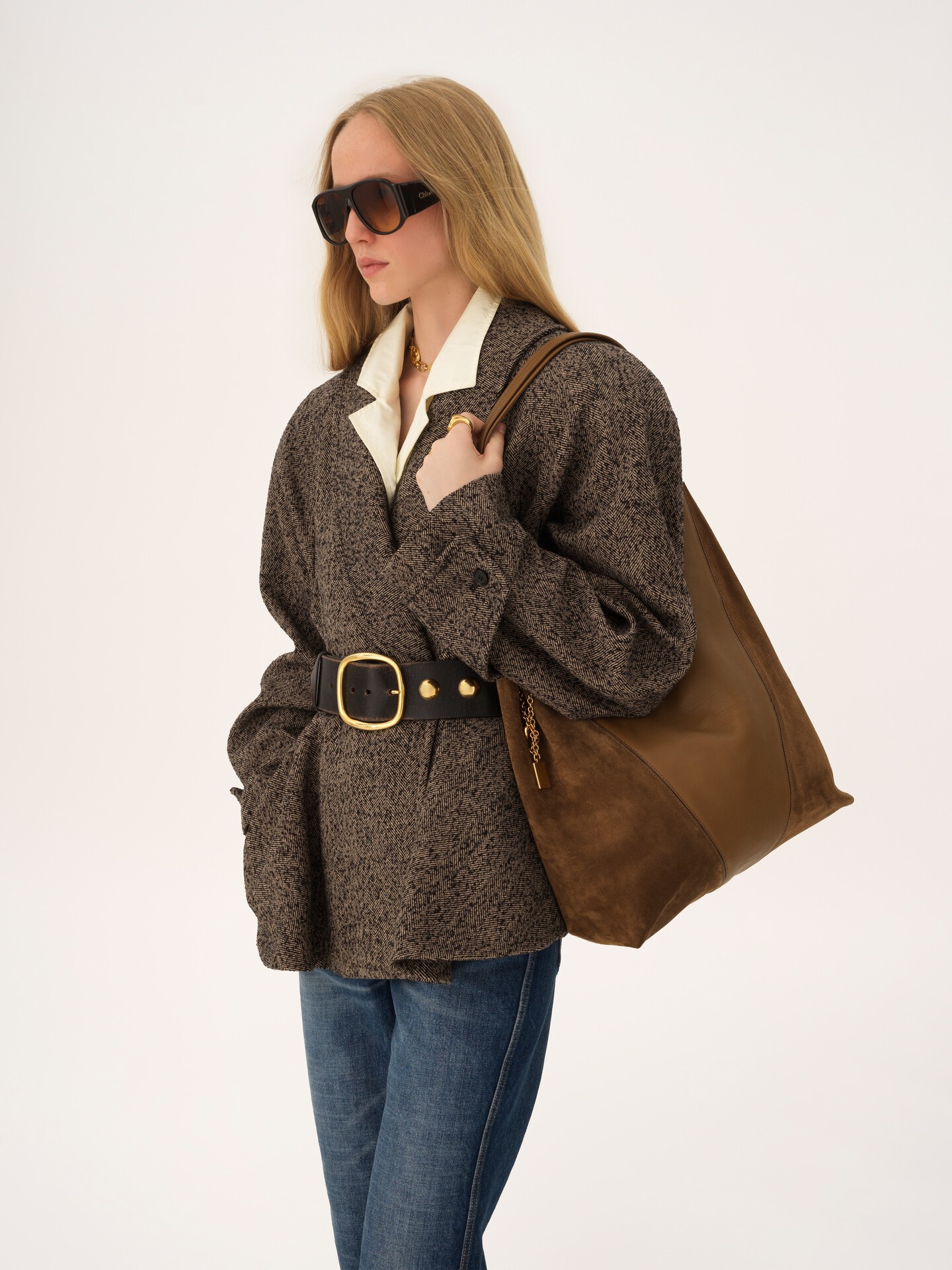 Large Chlo&eacute; Spin tote bag in grained and suede leather - 3