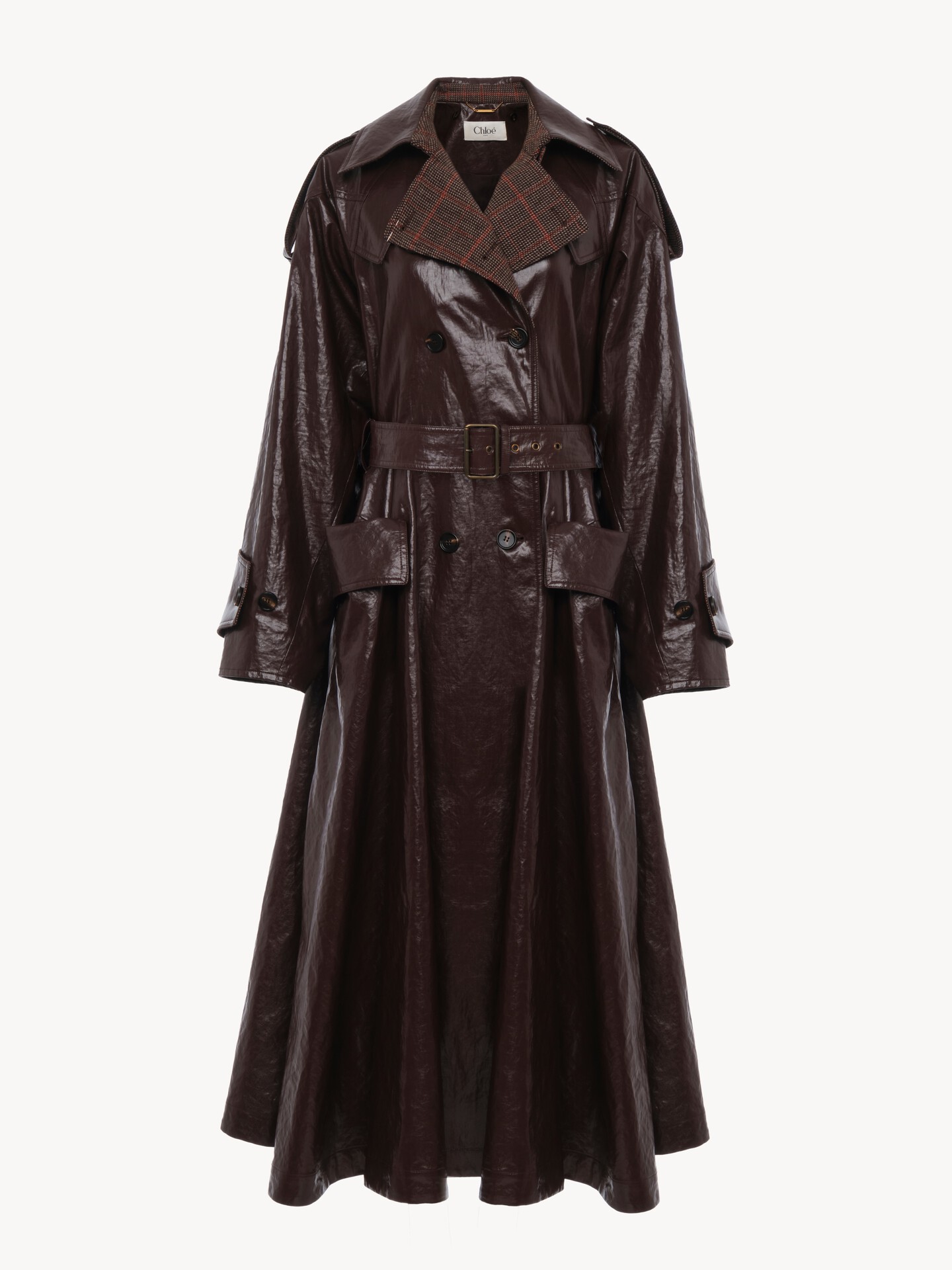 Double-breasted long riding coat in coated linen - 2