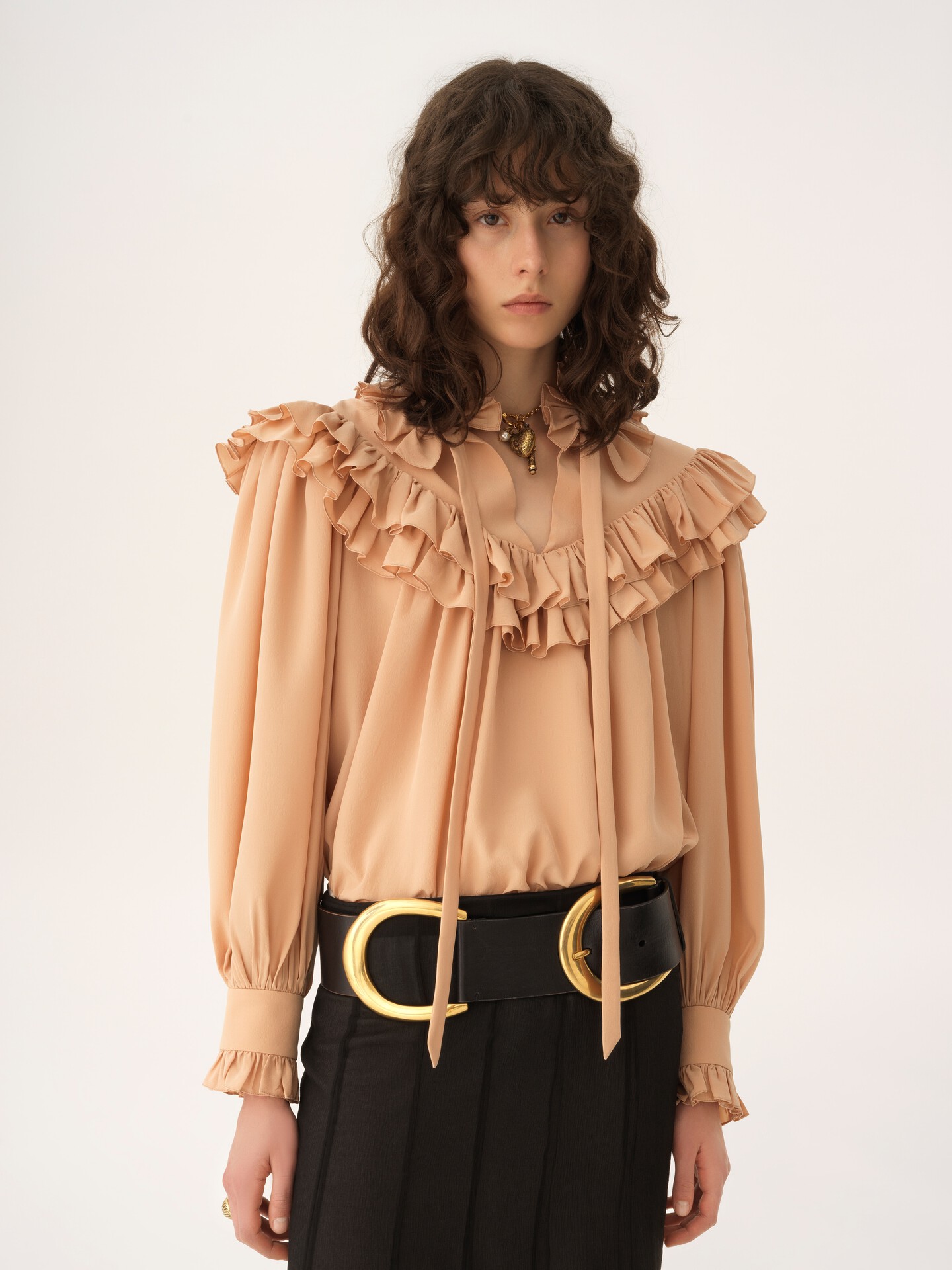 Oversized ruffle top in cr&ecirc;pe de chine - 6