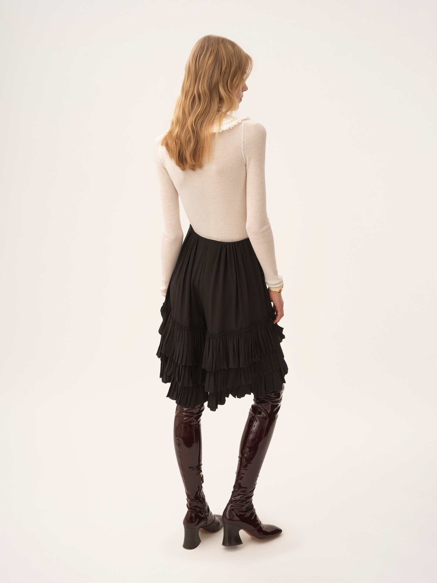 Collared Henley shirt in superfine wool knit & lace - 5