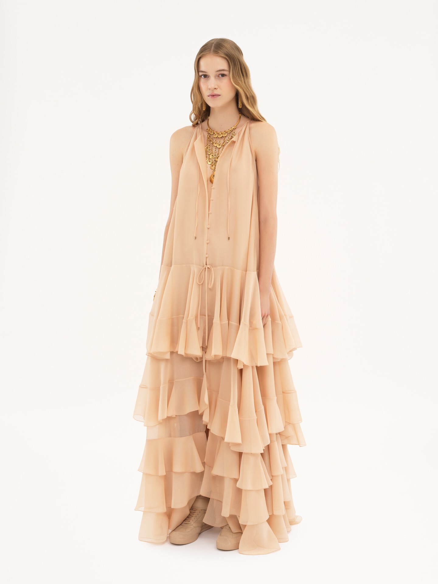 Tiered maxi dress in silk georgette - 3