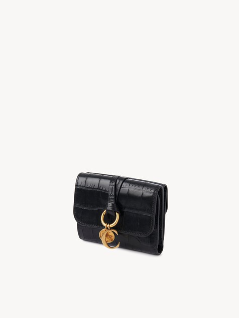 Small Alphabet tri-fold wallet in croc-effect leather